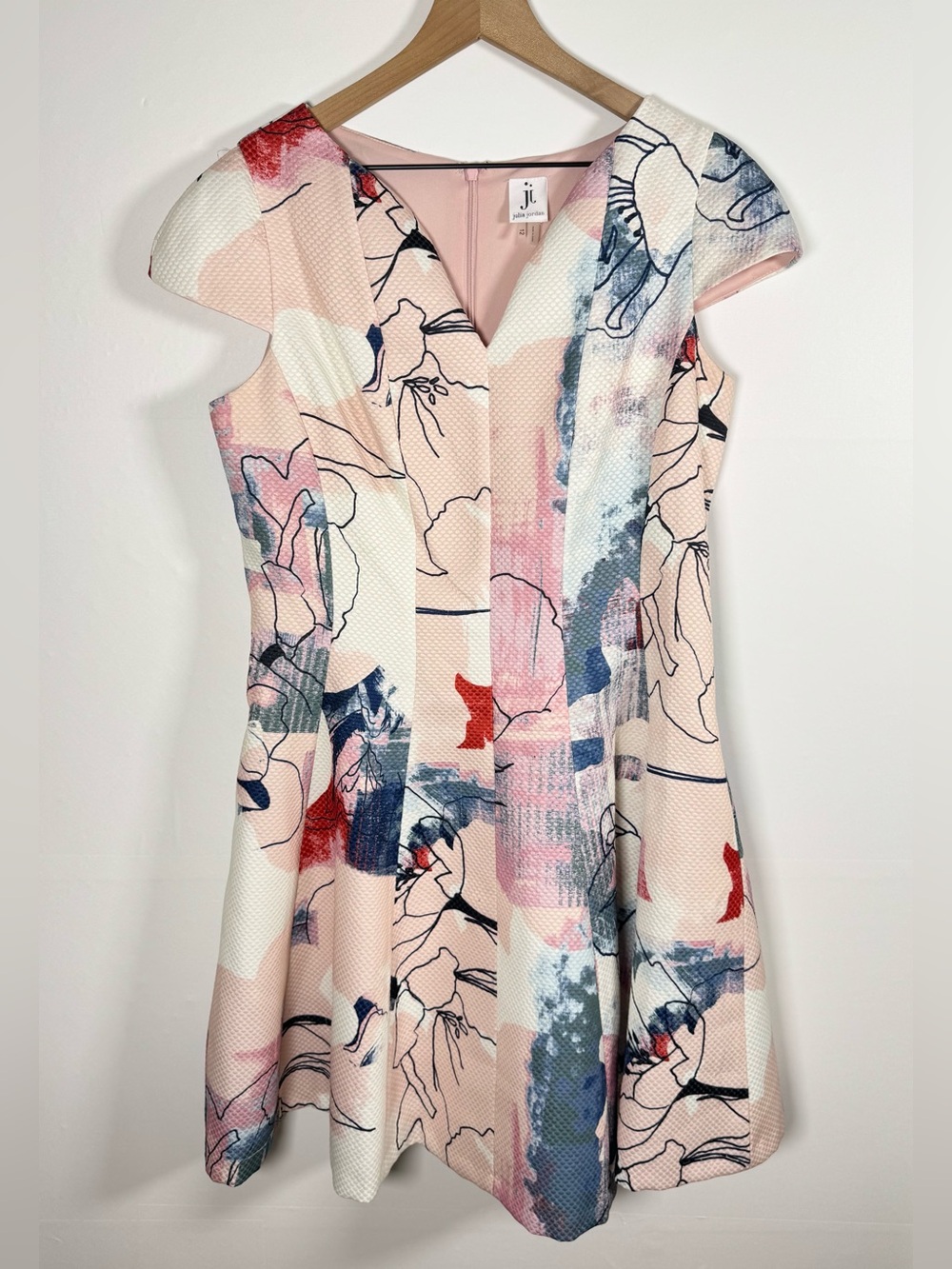 JULIA JORDAN Watercolor Pink Fit And Flare Abstract Print Mini Dress Sz 12
